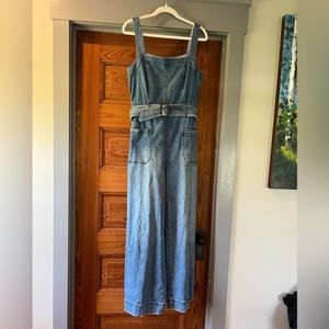 Pilcro and the Letterpress for Anthropologie belted denim overalls.